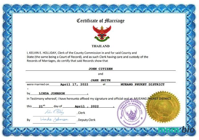 Thailand akt małżeństwa Word i PDF szablon
